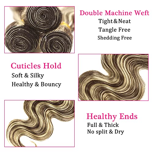 P4613 Human Hair Bundles Blonde Body Wave 3 Bundles 26 26 26 inch Blonde Highlight Bundle Brazilian Virgin Hair Extensions 300g