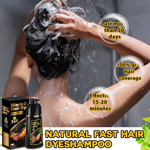 Hair Dye Shampoo 3 in 1 for Gray Hair, Herbal Ingredients Natural Shampoo Hair Dye for Women Men (Black)