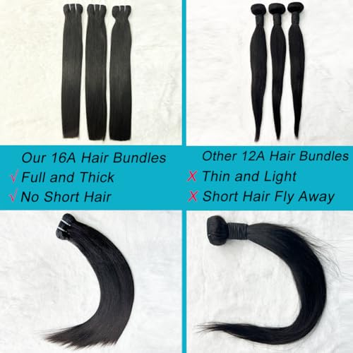 Indian Raw 1 Bundle Human Hair,16A Super Soft Silky Straight Human Hair Bundles,Salon Quality Full And Thick No Tangle Triple Lifespan Than Regular Virgin Hair Natural Black 22 Inch