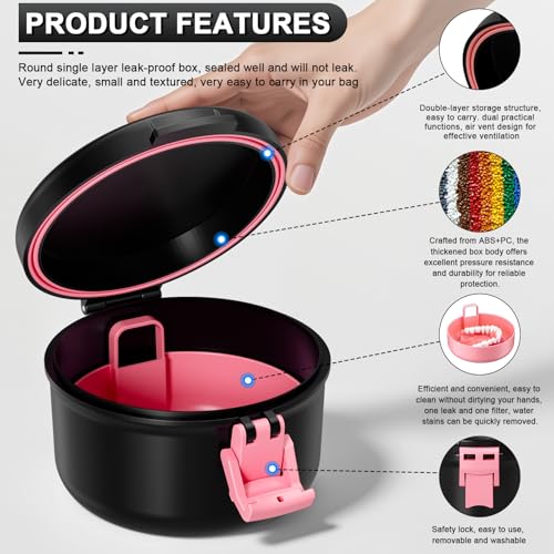 Denture Cup, Leak Proof Denture Bath Case for Travel, False Teeth Container for Soaking Dentures & Retainer, Retainer Cleaner Case, Black+Pink.