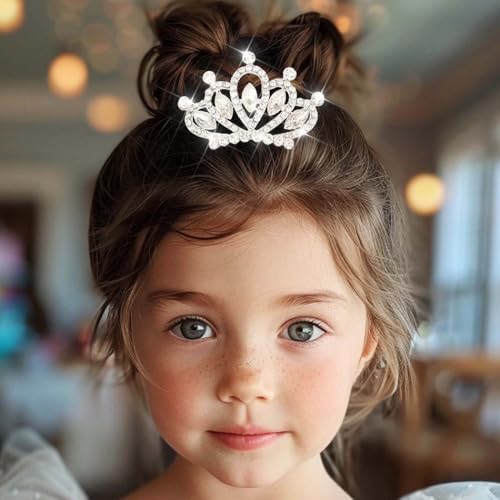 Yean Mini Princess Crown Comb Silver Crystal Tiara Hair Comb Rhinestone Hair Accessories Decorations for Women and Girls