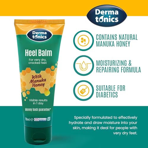 Dermatonics Manuka Honey Heel and Elbow Moisturizing & Exfoliating Cream for Dry and Cracked Heels | Dry Feet Treatment & Cracked Heel Repair for Rough, Dry and Cracked Feet, 2.37 fl oz Tube, 3 Pack
