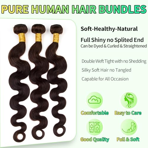 Human Hair Bundles Body Wave Dark Brown, 20 20 20 Inch - 3 Bundles, Antousha Body Wave Bundles Human Hair 12A Brazilian Virgin Wavy Bundles for Black Women