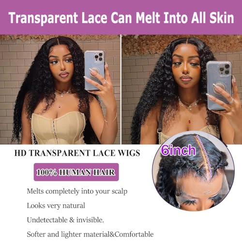 28 Inch 13x6 Lace Front Wigs Human Hair - 200 Density Deep Wave HD Frontal Wig for Women (Pre Plucked)
