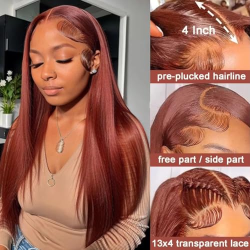13x4 Lace Front Wigs Human Hair Reddish Brown Brazilian Unprocessed Straight Lace Front Wigs Human Hair Pre Plucked with Baby Hair Auburn Copper Colored Hd Lace Wig for Women (Reddish Brown,22 Inch)