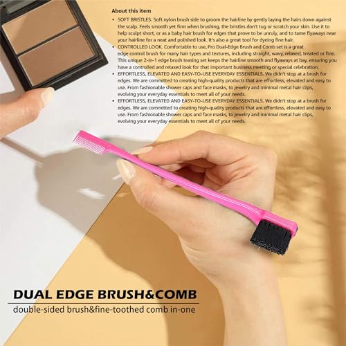 Soft 'N Style Double Sided Edge Control Hair Brush Comb Combo Pack 6 Pieces Pink and Black