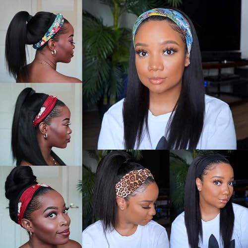 TNICE Headband Wig Human Hair Straight 26 Inch Headband Wigs for Black Women Glueless None Lace Front Human Hair Headband Wig Brazilian Virgin Hair Wigs Human Hair 150% Density Natural Color