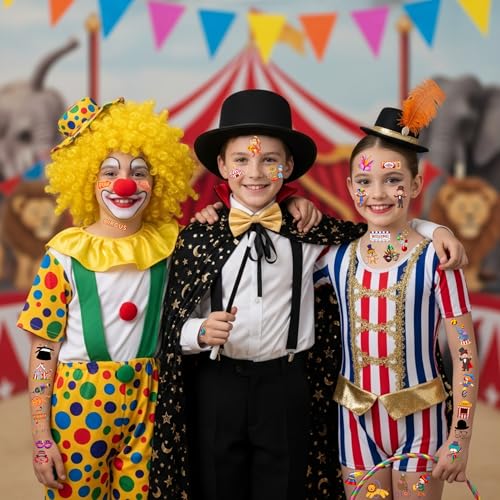 Circus Temporary Tattoos - Animal Clown Magical Circus Birthday Decorations Carnival Party Favors Supplies Gift Idea Holiday Festival For Boy Girls Carnival Party Decorations