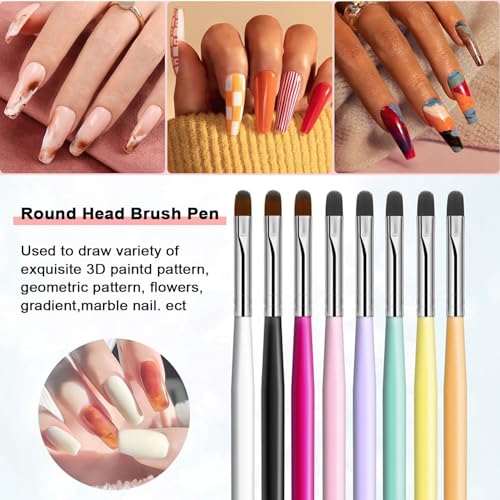 Nail Art Brushes Set,8PCS Uv Gel Nail Brush Poly Extension Gel Brush for Nail Art Nail Design Brush Gel Nail Brush for Nail Extension Nail Powder Nail Art Tips Builder Brush Nail Painting Set