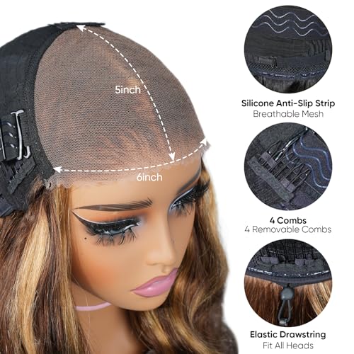 Ombre Lace Front Wig Human Hair Body Wave 6x5 Glueless Wigs Human Hair Pre Plucked 200% Density Wear and Go Highlight Wig Human Hair Bob for Women(16 Inch)