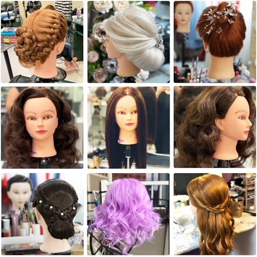 Mannequin Head with Hair 80% Human Hair Doll Head 26"-28" Hairdresser Practice Training Head Cosmetology Manikin with 9 Tools and Clamp - #27 Honey Golden