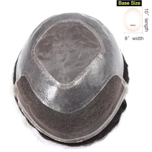 blazingfire Toupee Hair System for Men Human Hair Natural Hairline French Lace Front Mens Toupee Hairpieces Fine Mono Hair Prosthesis Replacement Male Toupee 8x10 Inch Off Black 1B with 10% Grey