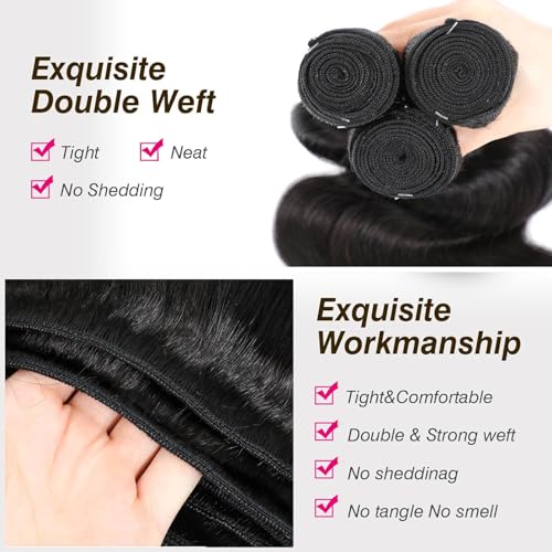15A Human Hair Bundles 22 24 26 Inch 100% Unprocessed Brazilian Virgin Hair Quick Weave Body Wave 3 Bundles Deals Natural Black Extensions