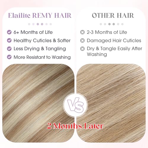 Elailite K Tip Hair Extensions Human Hair Real Remy Hair Golden Brown & Bleach Blonde 16 Inch U Tip Ktip Utip Keratin Bond Hot Fusion Pre Bonded Hair Extensions for Women 50G 50Strands