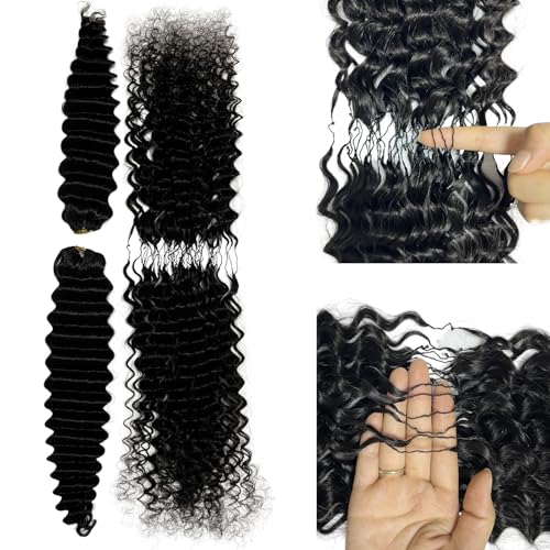 Feather Human Hair Crochet Bundles Knotless Deep Loose Wave Extensions Lightweight Micro Twists Pre Separated Crochet Hair For Braiding Curly 16Inch 120g 100Strands