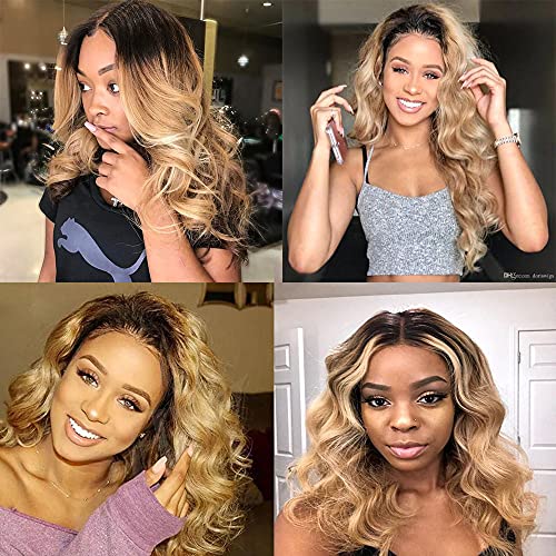 1b27 Human Hair Bundles Ombre Blonde Body Wave Bundle Niegmeag Virgin Remy Hair 3 Bundles 26 28 30 Inch Double Weft 2 Tone Black and Honey Blonde Bundles Hair Weave