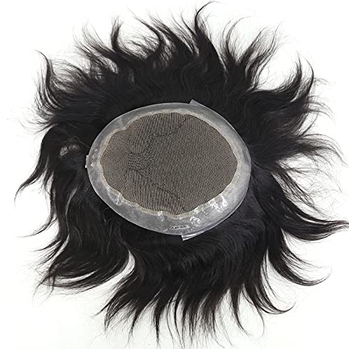 zigzag hair Mens Toupee 8x6inch Australia Toupee for Men Real Human Hair Soft Thin Skin Straight Mens Toupee Human Hair French Lace with PU around Base Men's Wig Systems Hairpiece (8x10inch, #1B)