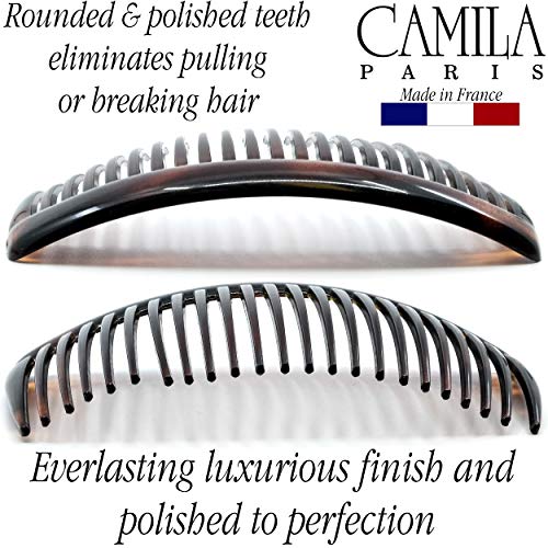 Camila Paris AD66/2 French Side Comb Large Curved Tortoiseshell Hair Combs for Women Fine Hair, 4 Inch Strong Hold Comb for Women Bun Chignon Up-Do Styling Girls Hairstyle Accessories, Made in France
