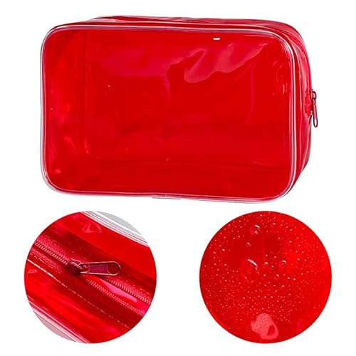 Neon Clear Pouch Small Makeup Bag, 7"x2.3"x4.7" Size TSA Approved Toiletry Bag, PVC Travel Bags for Toiletries, Clear Cosmetic Bag for Women and Men Small (Pink)