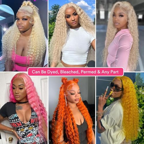 26 Inch 613 Lace Front Wig Human Hair 13x4 Deep Wave Human Hair Wig 200% Density 613 HD Lace Frontal Wig Blonde Lace Front Wigs Human Hair Pre Plucked With Baby Hair For Women