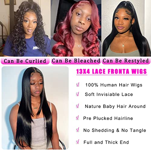 bunGiol Straight Lace Front Wigs Human Hair Pre Plucked with Baby Hair Transparent Lace Front Wigs Human Hair 13x4 Glueless Ear To Ear Lace Frontal Wigs Straight Wig For Black Women