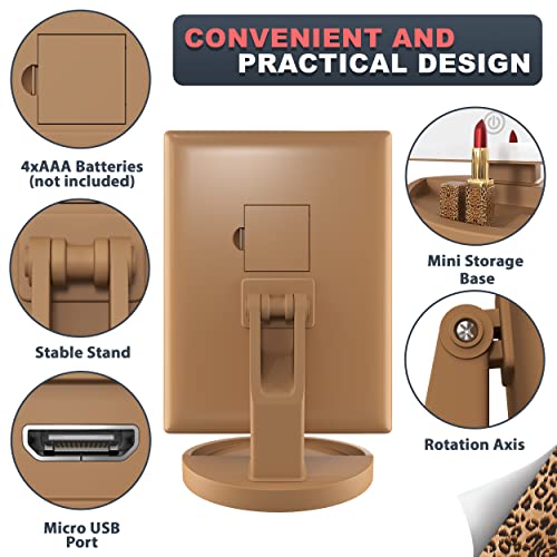 RoLeDo Trifold Lighted Makeup Mirror with 72 LED Lights, Magnification 1X/2X/3X/10X, Cheetah Leopard Print Vanity Mirror with Lights, 3 Color Lighting Modes, Dual Power, Gift Box Set