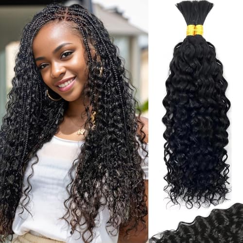 Belaved Human Braiding Hair for Boho Braids 2 Bundles 100g Water Wave Bulk Boho Knotless Braids 18 Inch Natural Color Curly Bohemian Wet and Wavy Human Hair Extensions No Weft