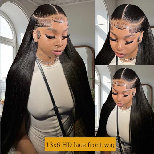 Straight Wigs Human Hair 13x6 Lace Front Wigs Human Hair Straight Wig Pre Plucked 200 Density HD Transparent Lace Frontal Glueless Wigs for Women Replacement Wigs (28 Inch)