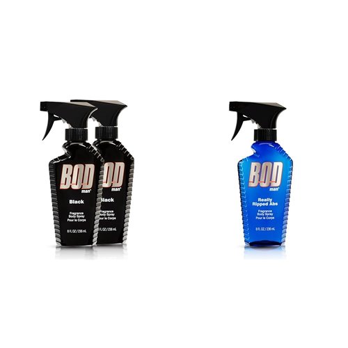 BOD man Fragrance Body Spray Black 8 fl oz (Pack of 2) & Really Ripped Abs 8 Fl Oz (Pack of 1)