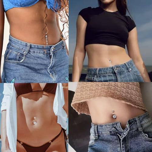 Yugui Belly Button Piercing Kit - Body Piercing Kit with Navel Rings Piercing Pliers Disposable 12G 14G Stainless Steel Piercing Needles Tools for DIY Piercing Self Belly Piercing Kit, Silver/Gold