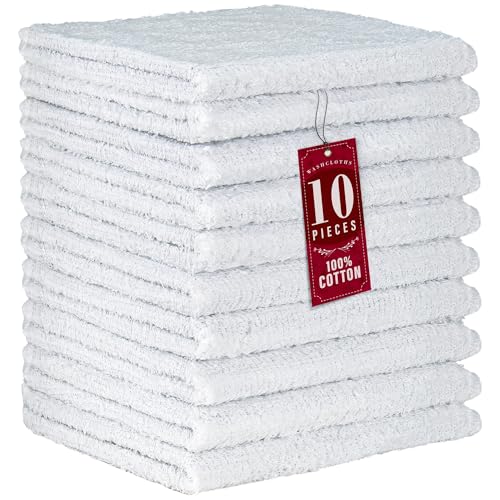 DecorRack 10 Pack 100% Cotton Wash Cloth, Luxurious Soft, 12 x 12 inch Ultra Absorbent, Machine Washable Premium Quality Washcloths, White (10 Pack)