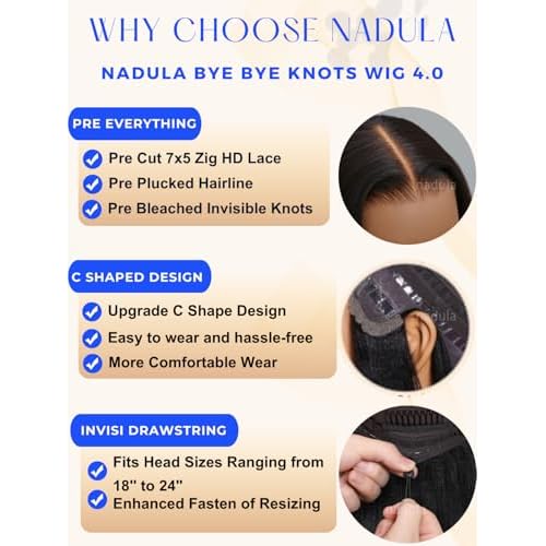 Nadula Chestnut Brown Ombre Yaki Straight Bye Bye Knots Glueless Wig Human Hair with Elastic Drawstring,Highlight Pre Cut 7x5 Invisible Knots HD Lace Front Wigs,Pre Everything Light Yaki Wig 20inch