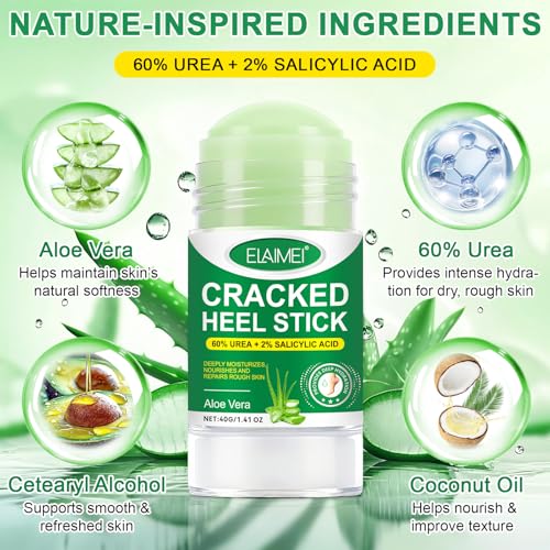 60% Urea plus 2% Salicylic Acid Foot Care Stick, Deep Hydration Soften & Smooth Thickened Areas, Intensive Moisturizer Repairs for Dry, Cracked Heels & Thickened Skin (1.41 Ounce, Aloe Vera)