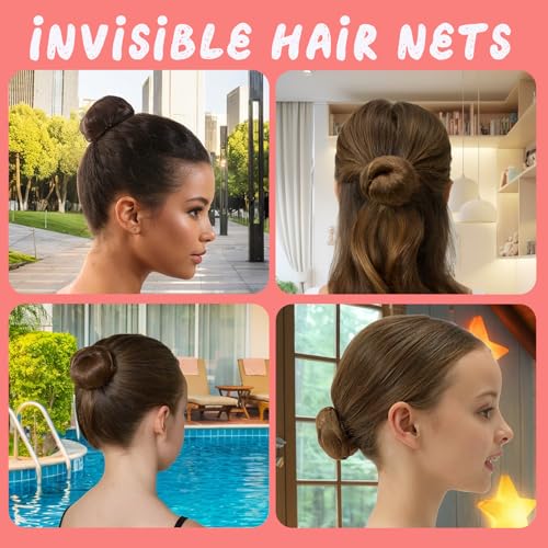 Teenitor Hair Bun Maker For Kids Bun Nets For Ballet Girls, 4 Pcs Small Ballet Bun Kit For Kids, 10 Pcs 30 cm Hair Nets For Buns, 10 Pcs U Shaped Bobby Pins, Dark Brown