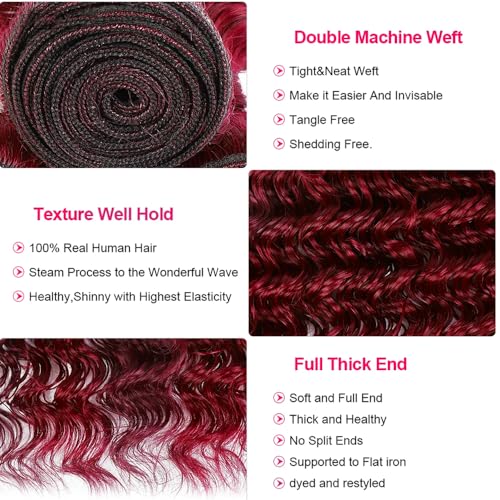 Burgundy Bundles Human Hair 99J Bundles Red Deep Wave Bundle 12 14 16 inch Burgundy Deep Wave Bundle 99j Red Color