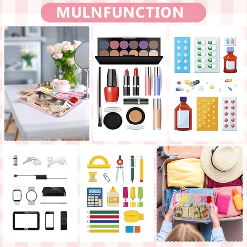 Clear Snack Bag for Travel, Chenille Letter Clear Zipper Snacks Pouch Nylon Cosmetic Bag Makeup Travel Bag for Women