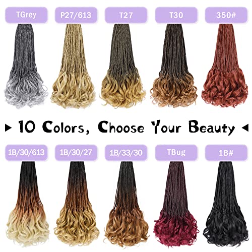 French Curl Crochet Braids 18 Inch Goddess Box Braids Crochet Hair for Women 8 Packs Pre Looped Crochet Box Braid with Curly Ends Synthetic French Curly Braiding Hair Extensions (1B#)