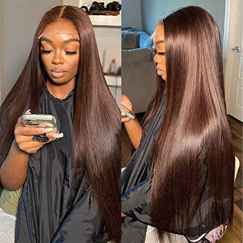 Hermosa 13x4 Brown Lace Front Wigs Human Hair Pre Plucked Hairline 180 Density Straight Lace Frontal Human Hair Wigs for Women 4# Brown Color 18 Inch