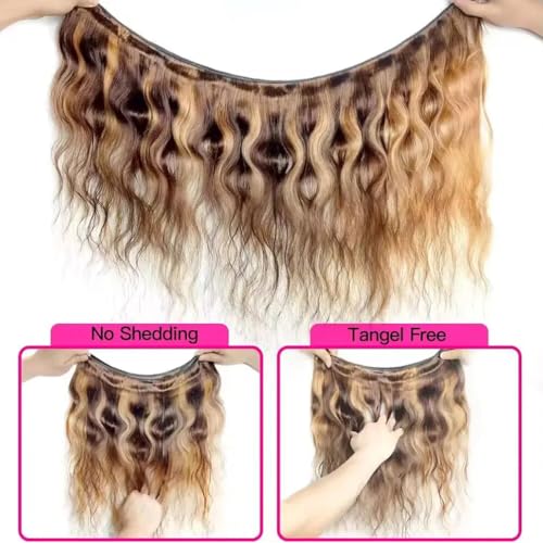 12A Highlight Body Wave Bundles Human Hair 100% Unprocessed Brazilian Virgin Hair Honey Blonde Ombre Wet and Wavy 3 Bundles£¨22 24 26 inch£© for Black Women Double Weft