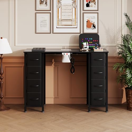 Nail Desk, Manicure Table, Nail Beauty Salon Workstation w/Electric Dust Collector, 8 Fabric Drawers