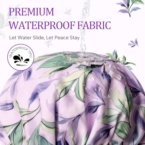 Years calm Shower Caps for Women Reusable Waterproof ? Double Layer Elastic Cap with Tropical Botanical Print Shower Cap for Shower, Spa, Travel, Bath & Daily Hair Protection