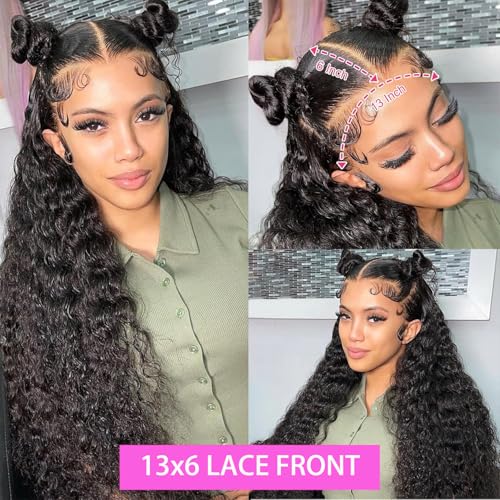 Water Wave Lace Front Wigs Human Hair Pre Plucked Bleached Knots Wet and Wavy 13x6 HD Lace Frontal Wigs for Black Women 200% Density Brazilian Remy Human Hair (Water Wave Wig, 30 Inch)