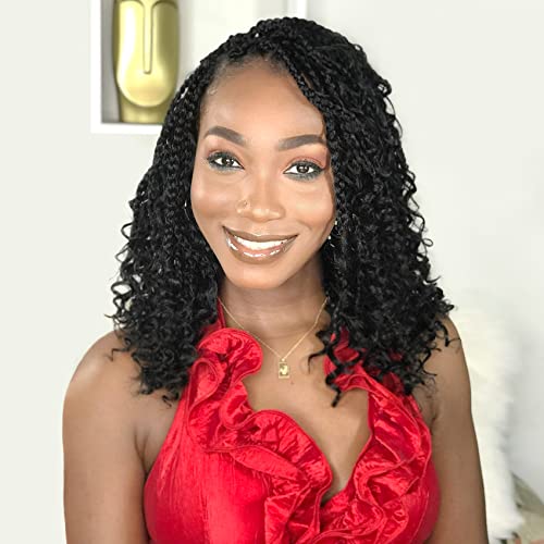 Fulcrum Goddess Box Braids Crochet Hair 12 Inch,9 Packs Boho Box Braid Crochet Hair for Women,Pre-looped Bohemian 3X Crochet Braiding Hair with Curly Ends(12Inch, 1B#)
