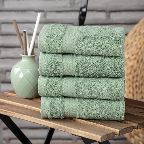TEXTILOM Washcloths for Body and Face ? Hotel and Spa Quality & Soft & Absorbent & Quick Dry Wash Cloths for Your Body ? 100% Turkish Cotton Wash Clothes Towel Set of 4 (13 x 13 inches) - Green