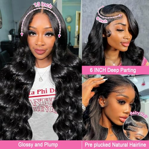 13X6 Lace Front Wigs Human Hair Body Wave Human Hair Wig HD Transparent Lace Frontal Wigs 180 Density Glueless Wig Pre Plucked with Baby Hair for Women 32 Inch