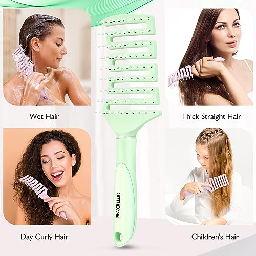 Hair Brush, Curved Vented Detangling Hair Brushes for Women Men Wet or Dry Hair,Faster Blow Drying Styling Professional Paddle Vent detangler brush (Light Green)