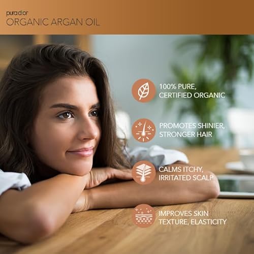 PURA D'OR 4 Oz ORGANIC Moroccan Argan Oil - USDA Certified 100% Pure & Cold Pressed Virgin Premium Grade Natural Moisturizer Treatment For Dry, Damaged Skin, Hair, Face, Body & Scalp - Men & Women