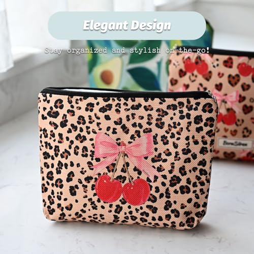 Leopard Print Cherry Makeup Bag,Cosmetic Bag for Women, Large Capacity Toiletry Bag,Zipper Pouch, Travel Accessories Storage with Lining