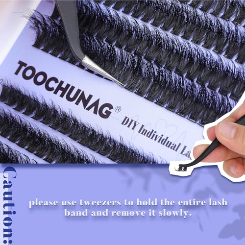 Lash Extension Kit Fluffy Eyelash Extension Kit 60D+80D Thick Lash Clusters Kit with Lash Bond and Seal Wispy Individual Eyelashes Cluster with Lashes Tweezers by TOOCHUNAG(280Pcs,10-18mm)