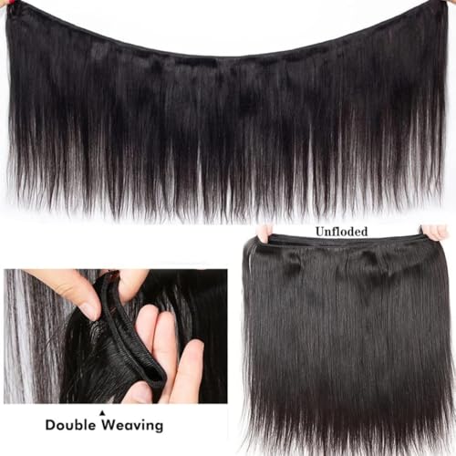 Straight Human Hair Bundles 24 24 26 26 Inch Trippy Hair Quick Weave 3 Bundles Human Hair 100% Unprocessed Raw Brazilian Virgin Hair Extensions for Black Women Natural Color